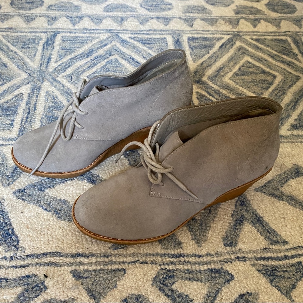 COLE HAAN Suede Lace-Up Wedge Ankle Boots